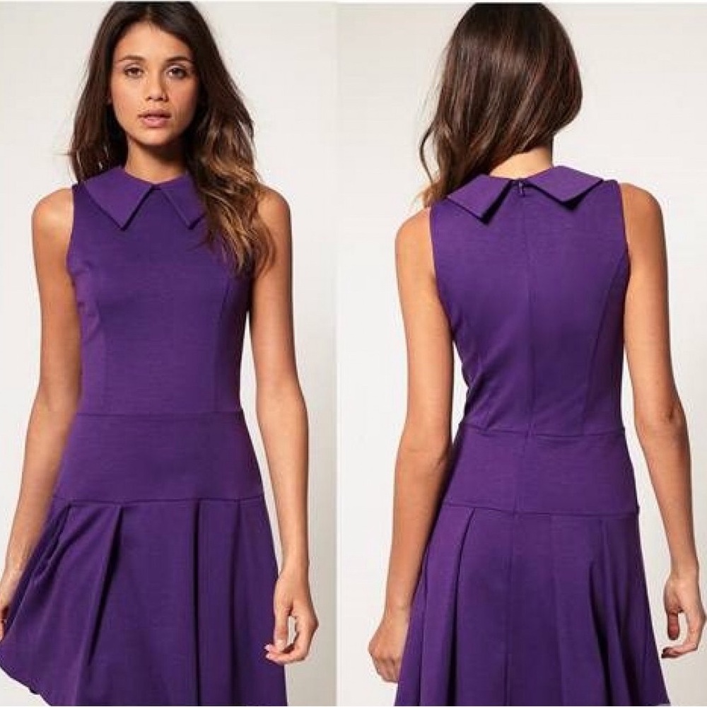 ASOS Ponti Dress With Peter Pan Collar Purple size 4 Sleeveless Dress NWOT